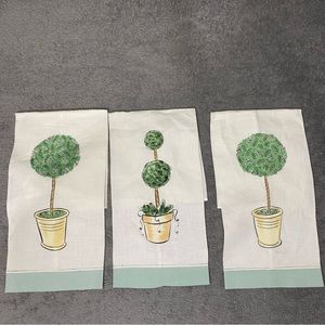 Vintage LIZ WAIN Hand Towels 100% Linen Floral Hand Painted Hemstitch Lot of 3
